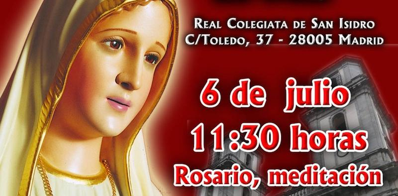 Rezo del rosario, meditaci&oacute;n y Eucarist&iacute;a en la pr&aacute;ctica del primer s&aacute;bado de mes en la colegiata de San Isidro